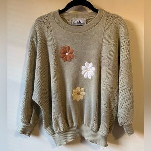 Vintage Bay Point Threads Embroidered Flower Sweater